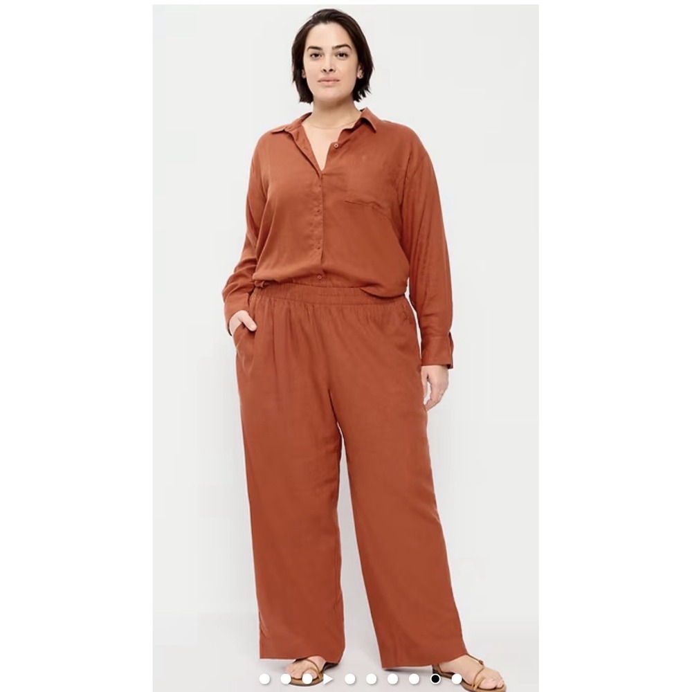 NEW Old Navy Womens XXL Linen Wide Leg Pants Comfort Waist Coastal Earthy Beach